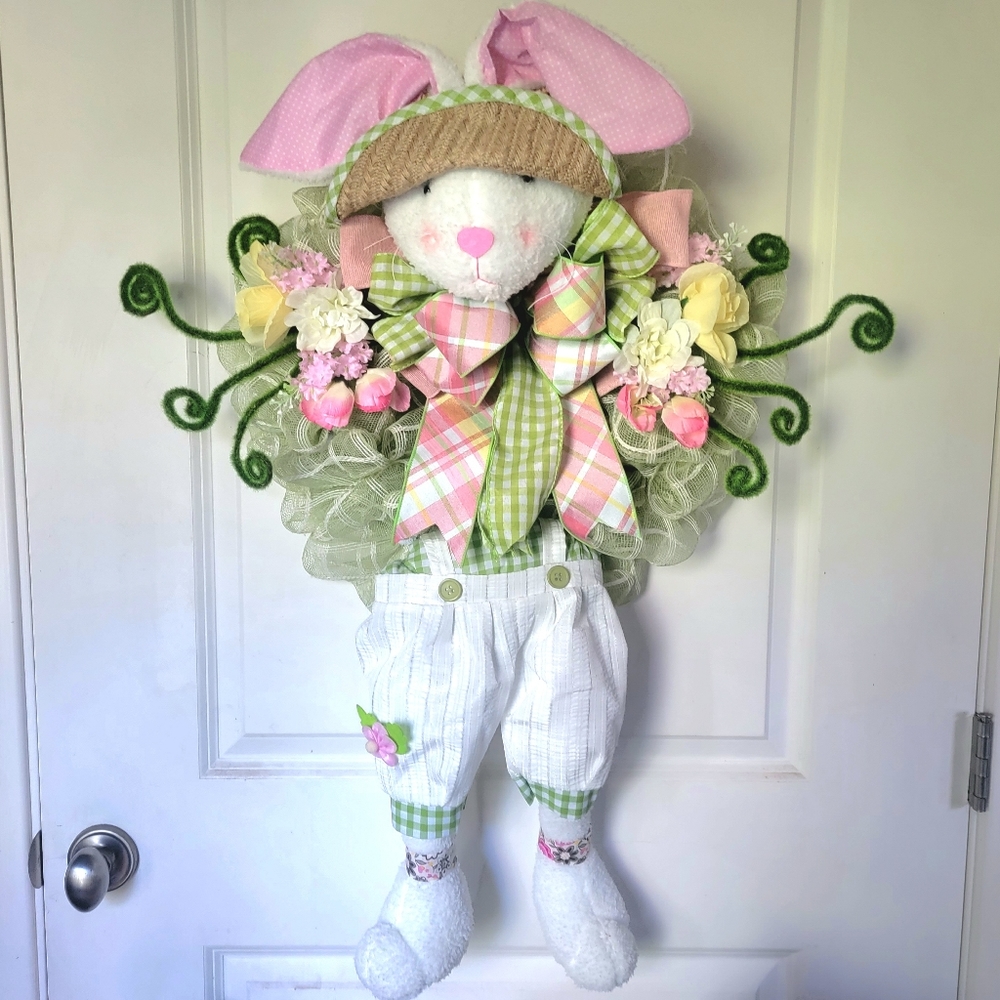 Artisan Bunny Rabbit Wreath Baby Shower Child Farmhouse Cottage Traditional Gift